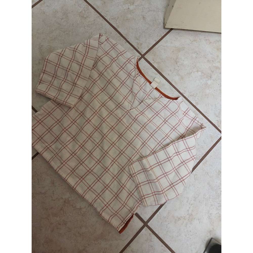 Liilu Kids Organic Cotton Windowpane Grid Tunic Top Rust Cream Size 2Y Portugal